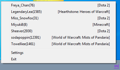 Streamer list menu.