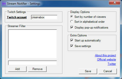 Settings window.
